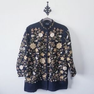 Vintage Poetica Boiled Wool Embroidered Jacket Size M Floral EUC
